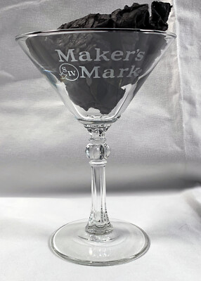 Makers Mark Bourbon Whisky Etched Stemmed Martini Glass 6 oz