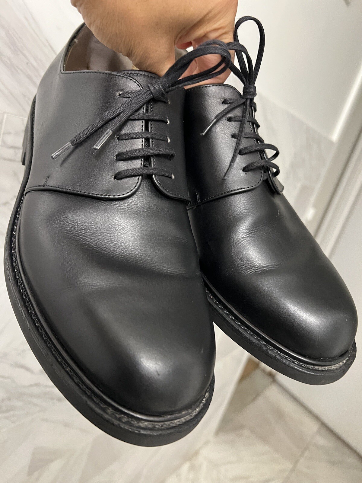 SAOLA AMPIO FATTO A MANO Joseph Fenestrier Paris All Weather Derby suole in gomma 9 5 E LARGO