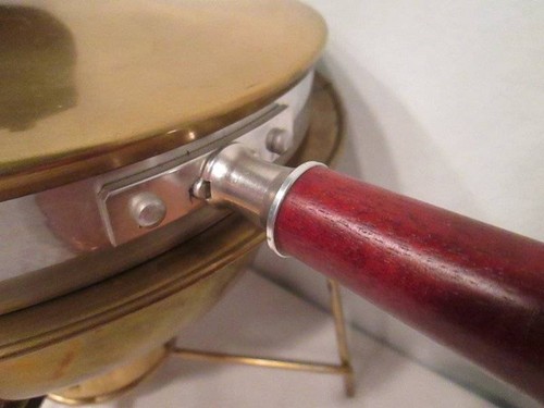 Vtg Mid Century Brass BEAU MONDE Chafing Dish Stand Heater Covered Pyrex 595 - Picture 11 of 12