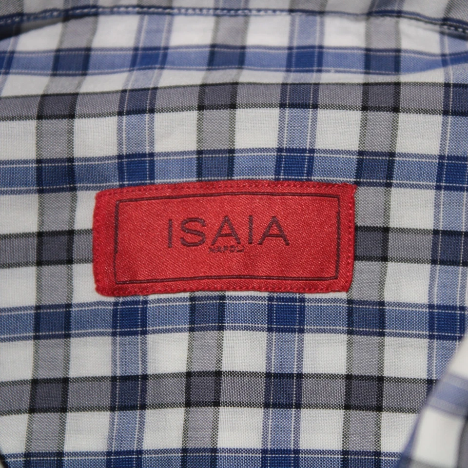 Isaia NWOT 100% Cotton Button Down Casual Shirt Size 16.5 / 42 In Blue Plaid - Image 4 of 4