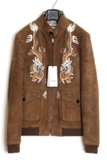 GUCCI Dragon-embroidery Suede Bomber Jacket 2017AW Dragon-embroidery Men's 48