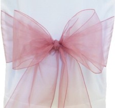 100x Dusty pink Organza Chair Sashes Bow Wedding Banquet Party Ceremony Decor