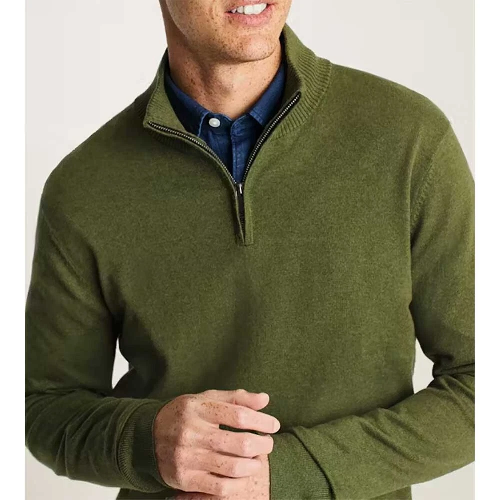 Bonobos men's washable cotton cashmere half zip olive green sweater mock neck