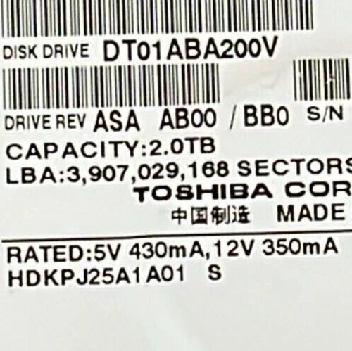 Toshiba DT01ABA200V 3.5 2TB 5700RPM SATA3 32M Cache Desktop Internal HDD A++++ - Image 4 of 4