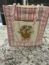 Longaberger Homestead Canvas Striped Floral Summer Tote Bag Insert Made in USA