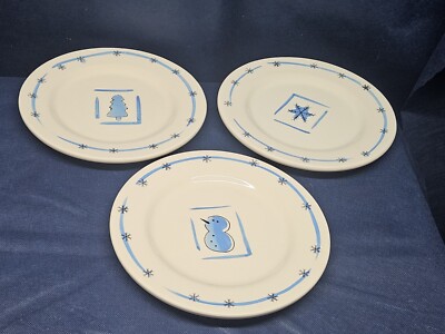 Vintage ''Make The Season Bright'' Stoneware Set/3 Salad/Dessert Plates 3 Designs 