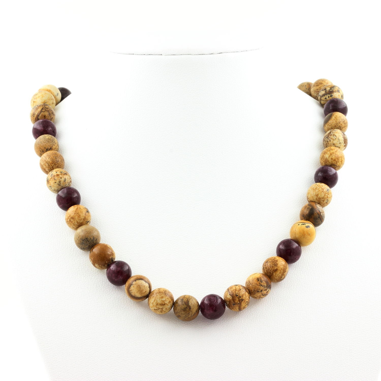 Collier Jaspe Paysage et Grenat 8 mm pour Illuminer vos Tenues Bohèmes Chics