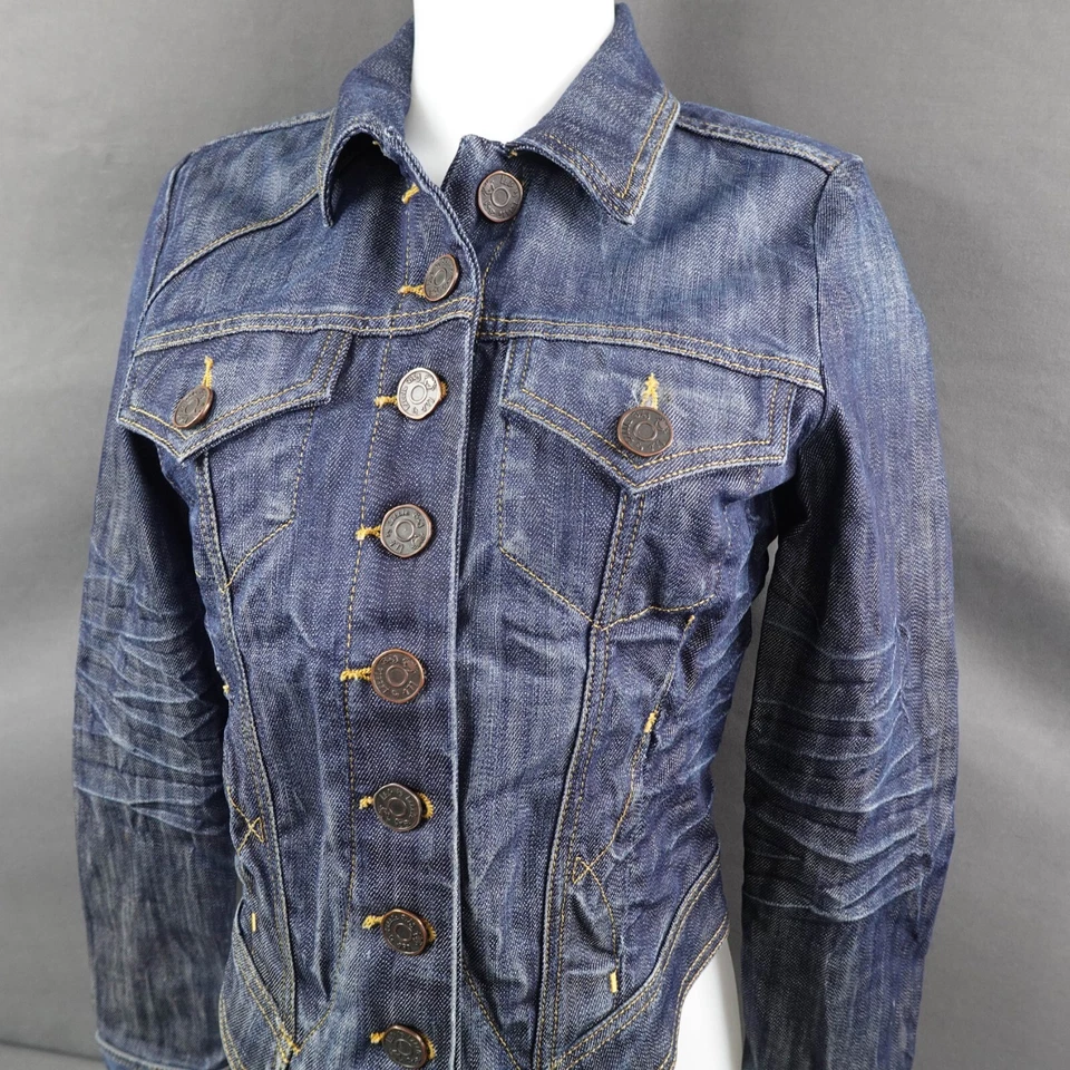 Chaqueta vaquera LTB by Little Big para mujer pequeña azul recortada camionero envejecida Foto 3 de 4