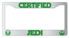 Certified Jedi Chrome Plastic License Plate Frame Star Wars