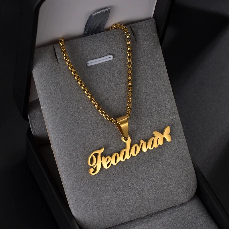 Personalized Custom Name Necklace Box Chain Butterfly Pendant Women Gold Jewelry - Image 4 of 4