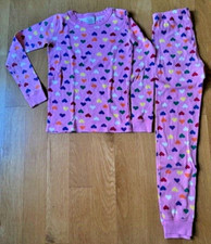 Girls Hanna Andersson Size 140 / 10 EEUC Hearts Pink Long Sleeve Pajama Set Pjs