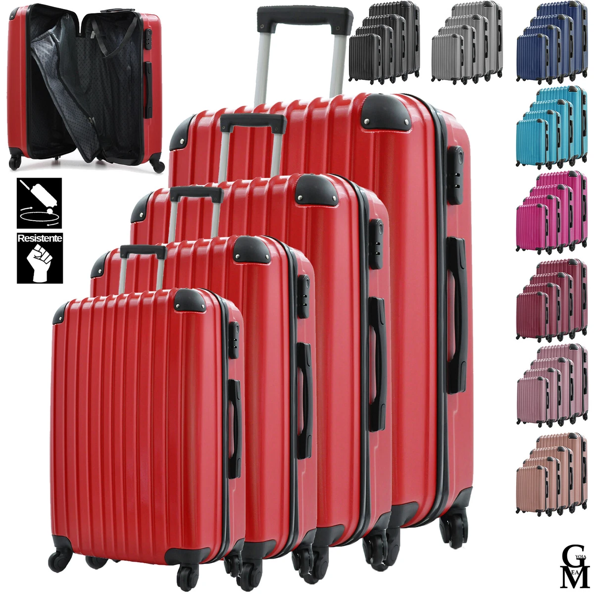 Set di 4 Valigie Trolley rigide viaggio Piccola Medio Grande VALIGIA 4  RUOTE ABS