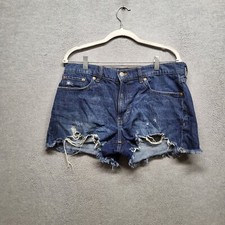 Lucky Brand Women Shorts 10 Blue Denim Cut Off Boy Mid Rise Dark Wash