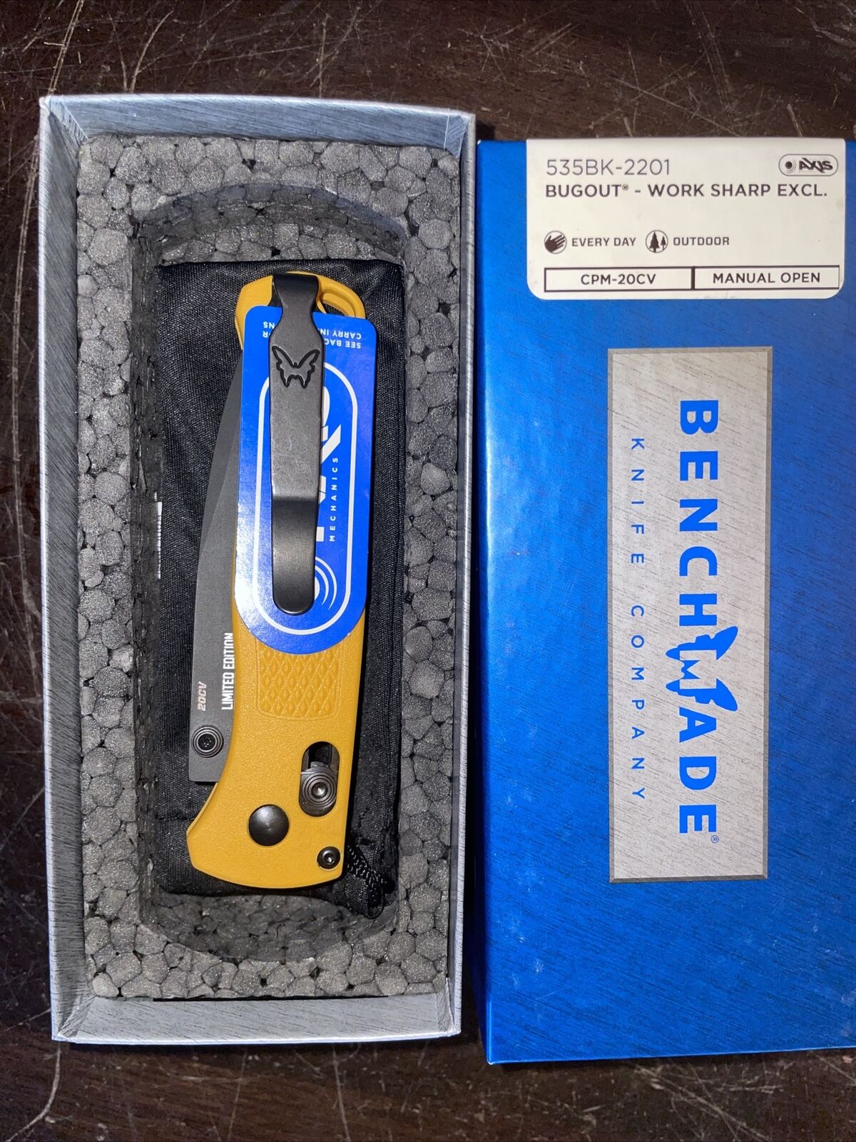 Benchmade Bugout Work Sharp Exclusive Limited Edition Amber Yellow 20CV 535BK