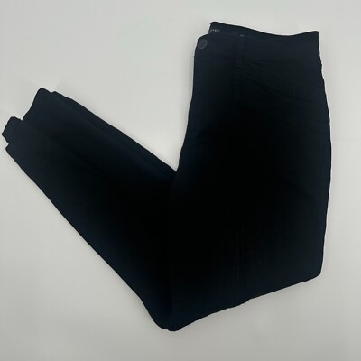 Susan Graver Jeans Women 14 Black Denim Skinny Leg Flat Front High Rise Slim Fit