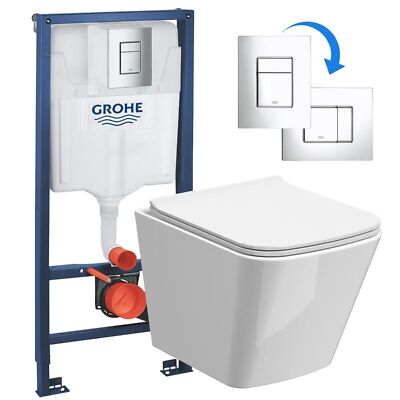 Square Rimless Wall Hung Toilet Pan GROHE Concealed