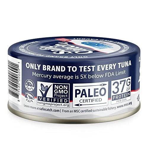 Atún albacora silvestre captura segura enlatado sin sal añadida lata baja en mercurio atún... Foto 3 de 4