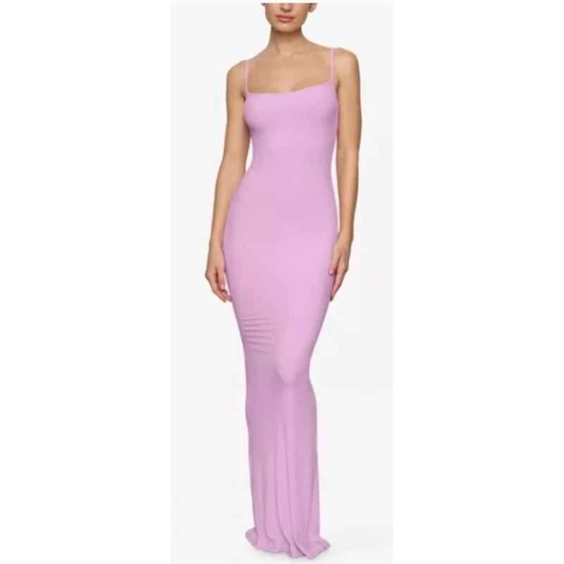 Skims Women's Maxi Dress Size XL Pink Soft Lounge Ribbed Slip Jersey Stretch