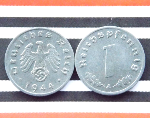 GERMAN Coin 1944 A 1 REICHSPFENNIG SWASTIKA Zinc 3rd WW2 + UNC RARE Pfennig Roll - Afbeelding 1 van 4
