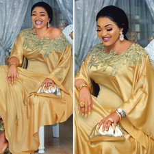 African Satin Kaftan Muslim Women Abaya Dubai Party Maxi Dress Moroccn Arab Gown