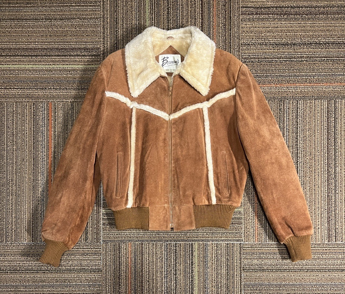 VTG Berman Genuine Leather Jacket Men 46 Shearling Suede Western Sherpa Coat 70s