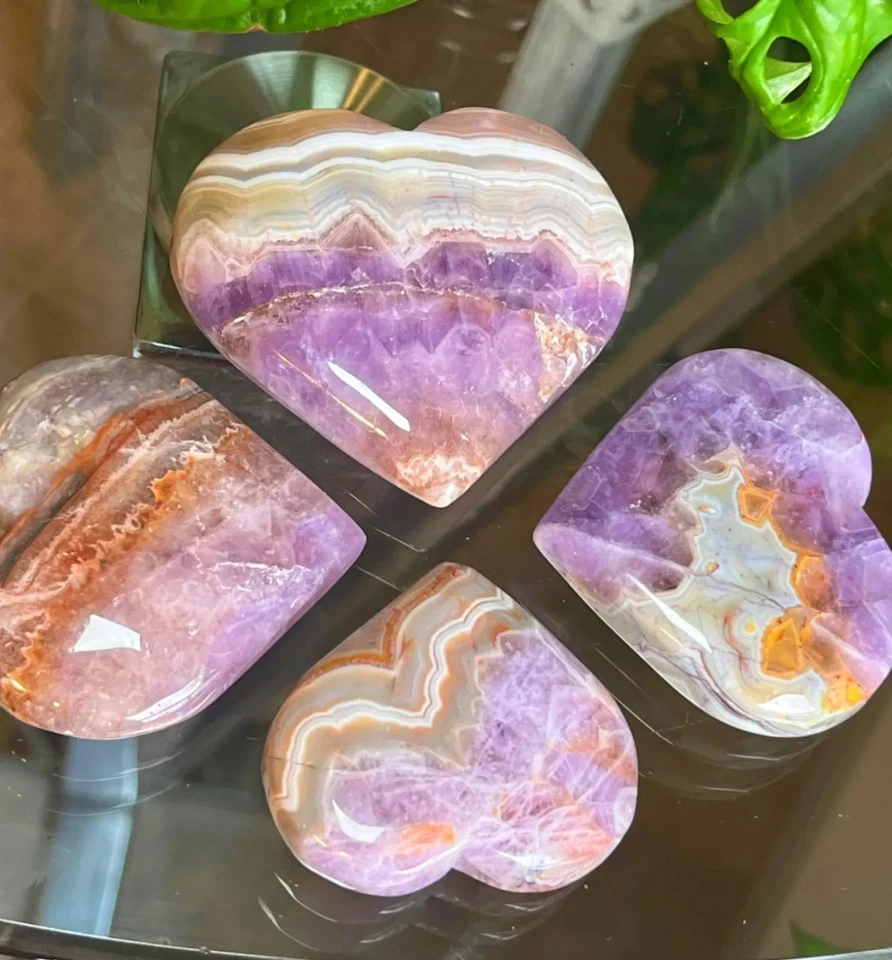 Piedra grande de palma de bolsillo de curación de ágata de encaje amatista corazón de 2"~3" Foto 4 de 4