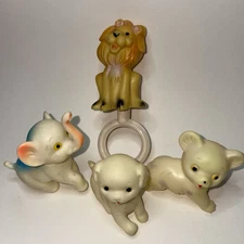 Vintage baby squeaky rubber toys made in Japan Stahlwood Lion elephant bear dog
