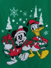 Disney Christmas Holiday Sweater Mickey Mouse Donald Duck Green Unisex Adult M