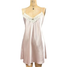 Vintage Lace Trim Mini Slip Dress Sz L Rosebud Coquette Romantic Balletcore 90s