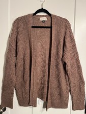 Universal Thread Womens M Chunky Cable Knit Open Front Cardigan Sweater Brown