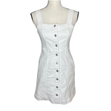 Madewell Denim Button Front Square Neck Mini Dress in Tile White 0 NF931 Jean