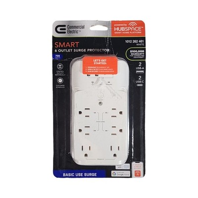 Commercial Electric Smart Surge Protector 6-Outlet 4-USB Hubspace LA-12A-C Open