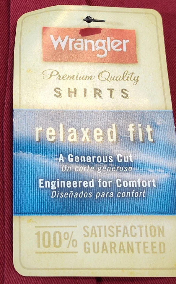 Мужская хлопковая рубашка Wrangler с длинным рукавом на пуговицах бордовая красная свободного покроя 2XL - Изображение 2 из 4