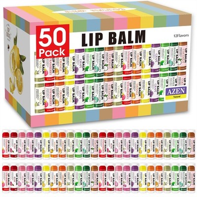 AZEN 50 Pack Lip Balm, Natural Balm Bulk, 50 Count (Pack of 1), C-50 