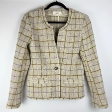 Isabel Marant Etoile Wool Blazer Beige Check Boucle Tweed 38 M Career Luxury
