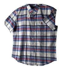 U.S. Polo Assn.X-Large Optic White Plaid Button Down, Short Sleeve Shirt Woven