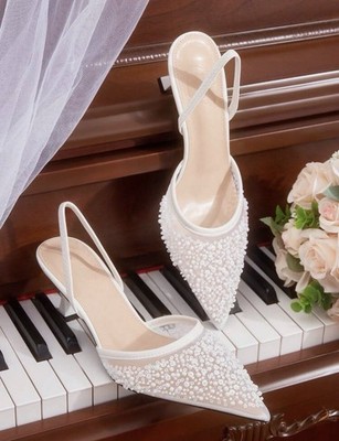 Brandneu Braut Hochzeit Perlen Netz niedrig elegant edel Braut Urlaub Heels 4,5