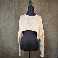 Cream Cable Knit Shrug Sweater Bobbles Popcorn Crop Bolero Balletcore Chunky M