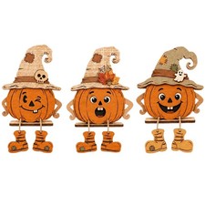 3Pcs 2D Fall Pumpkin Wooden Tabletop Signs, Halloween Harvest Shelf Sitter Decor