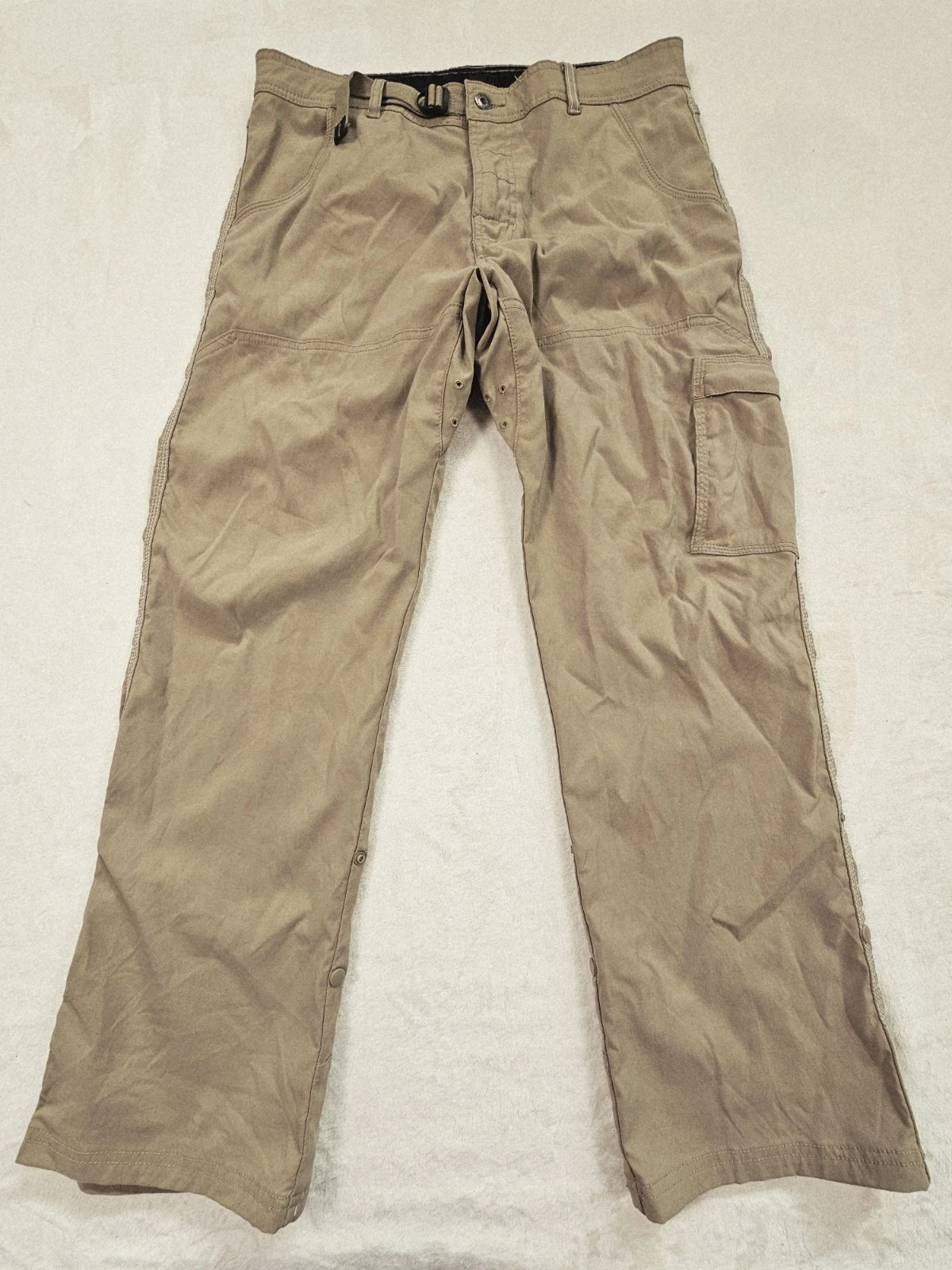 prAna Breathe Roll-Up Pants Mens Large Khaki Hiking Travel Nylon Lightweight EUC