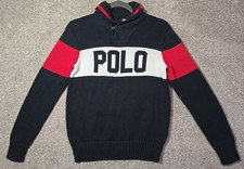 Polo Ralph Lauren Sweater Shawl Collar 100 Cotton Pullover Black LOGO Boy's L