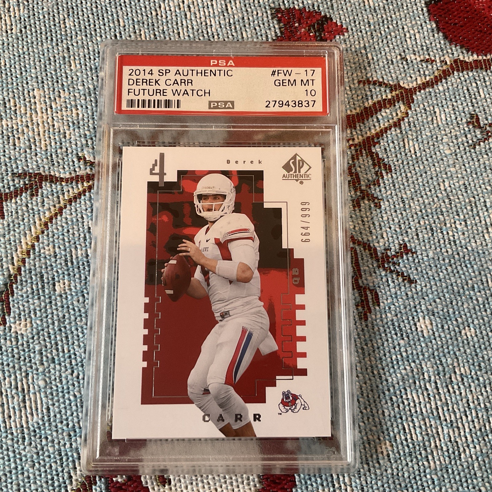 2014 SP Authentic Future Watch Derek Carr RC Rookie /999 PSA 10 GEM MINT