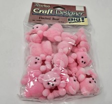 Lot of 12 Darice Craft Miniature 1" Flocked Pink Teddy Bears with Red Bow Tie