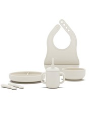 Lalo First Bites Silicone Baby Feeding Set - Led Full Kit, Oatmeal Colored - 6pc