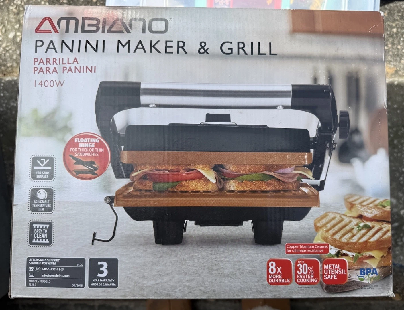 Ambiano Panini Maker & Grill Electric Sandwich Maker Non Stick