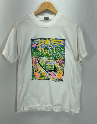 Vtg Ken Done Art and Design Streetcar Scene Graphic T-Shirt  Sz M Rare Piece