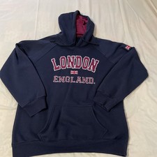 London England Embroidered Hoodie Size XXL Navy Blue Pullover Sweatshirt