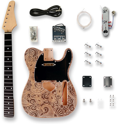 DIY Electric Guitar Kits for TL Style Engraved Surface Natural Color Okoume Wood