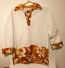 VTG 70's Iolani Hawaiian Shirt White  Brown Floral Bark Cloth  Polyester L XLT