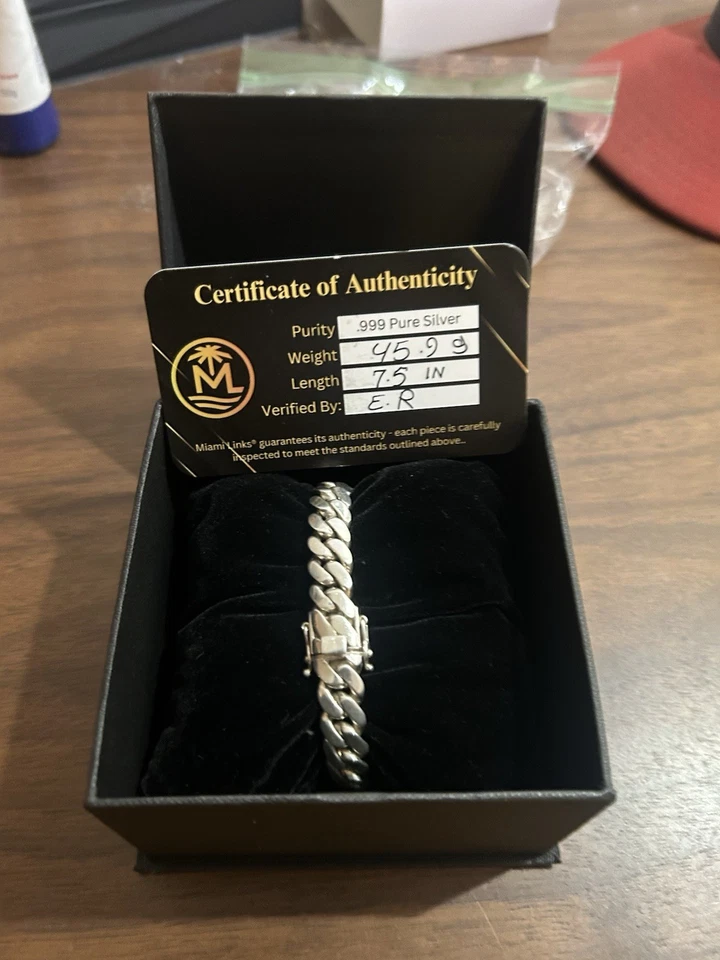 10mm Miami Cuban Link Chain Bracelet .999 Silver Miami Links 7.5 Inches - Image 4 of 4
